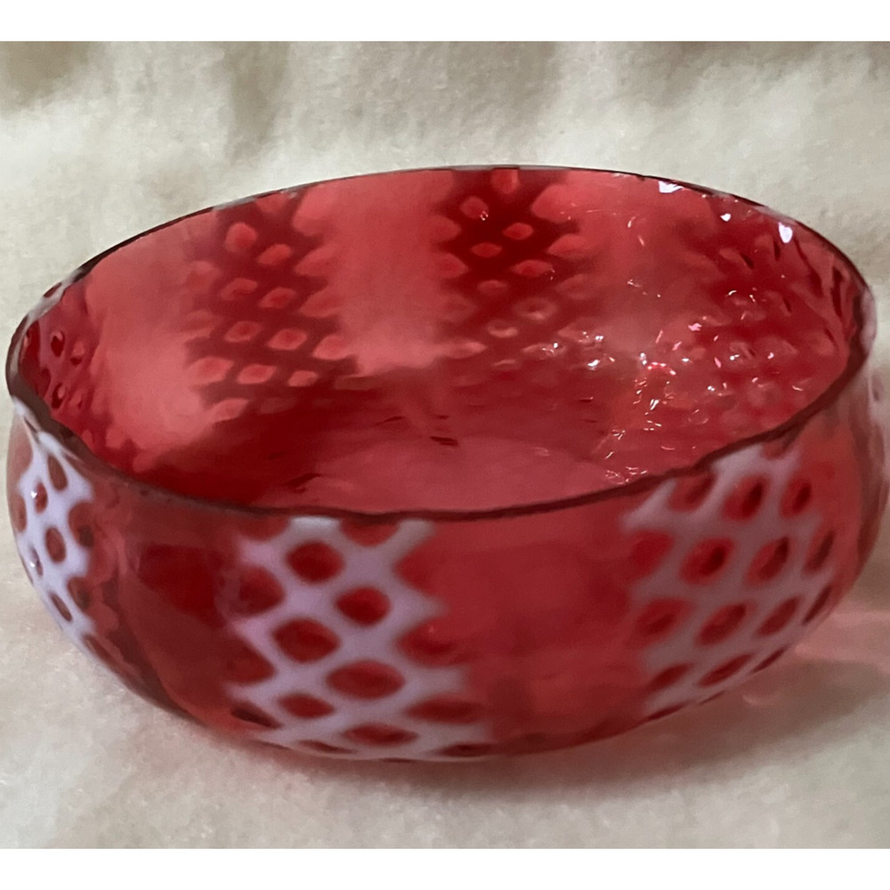 Antique Consolidated Glass Rubina Opalescent Criss Cross Optic Bowl Hard to Find